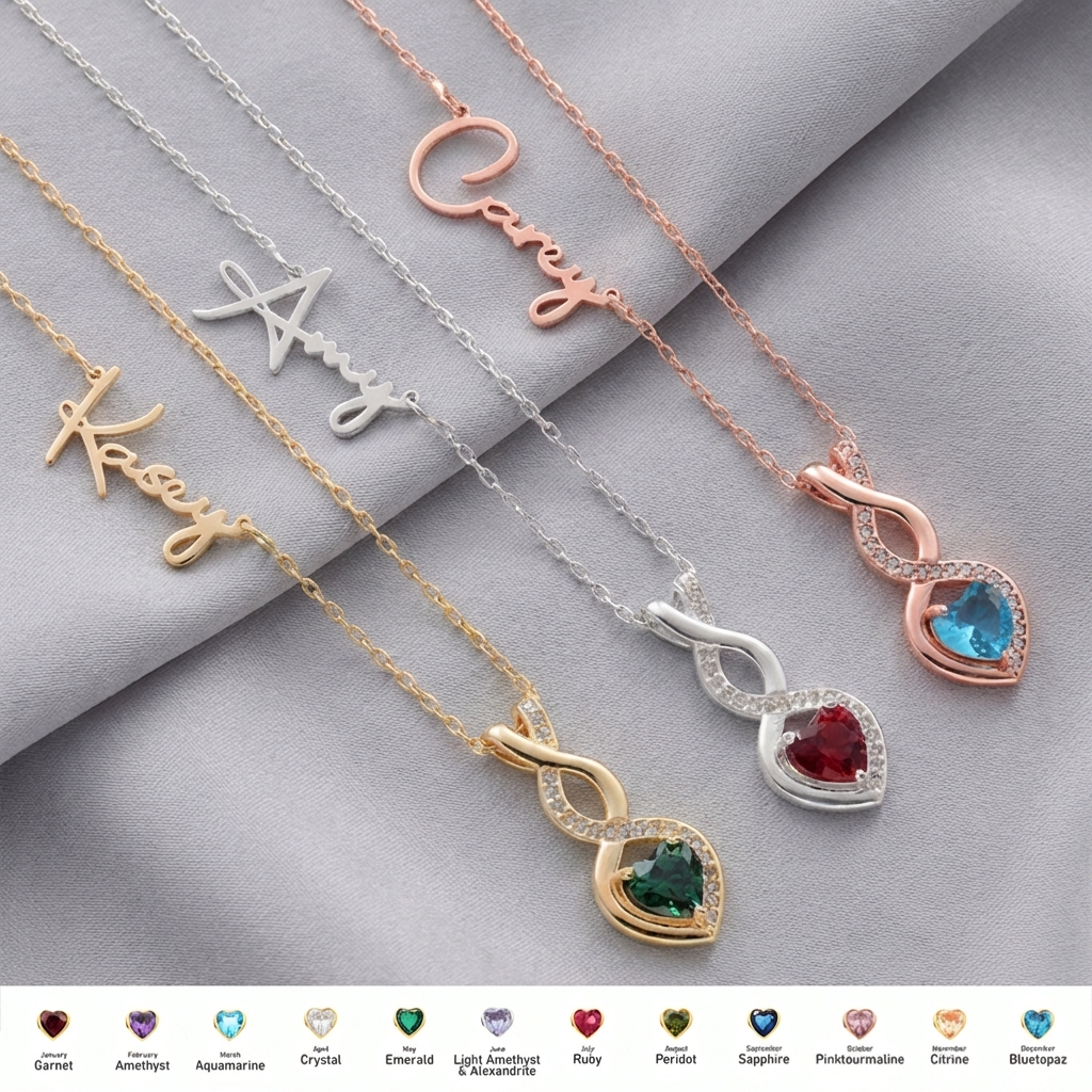 Personalized Infinity Heart Name Necklace with Birthstone – Perfect Birthday & Anniversary Gift For Her