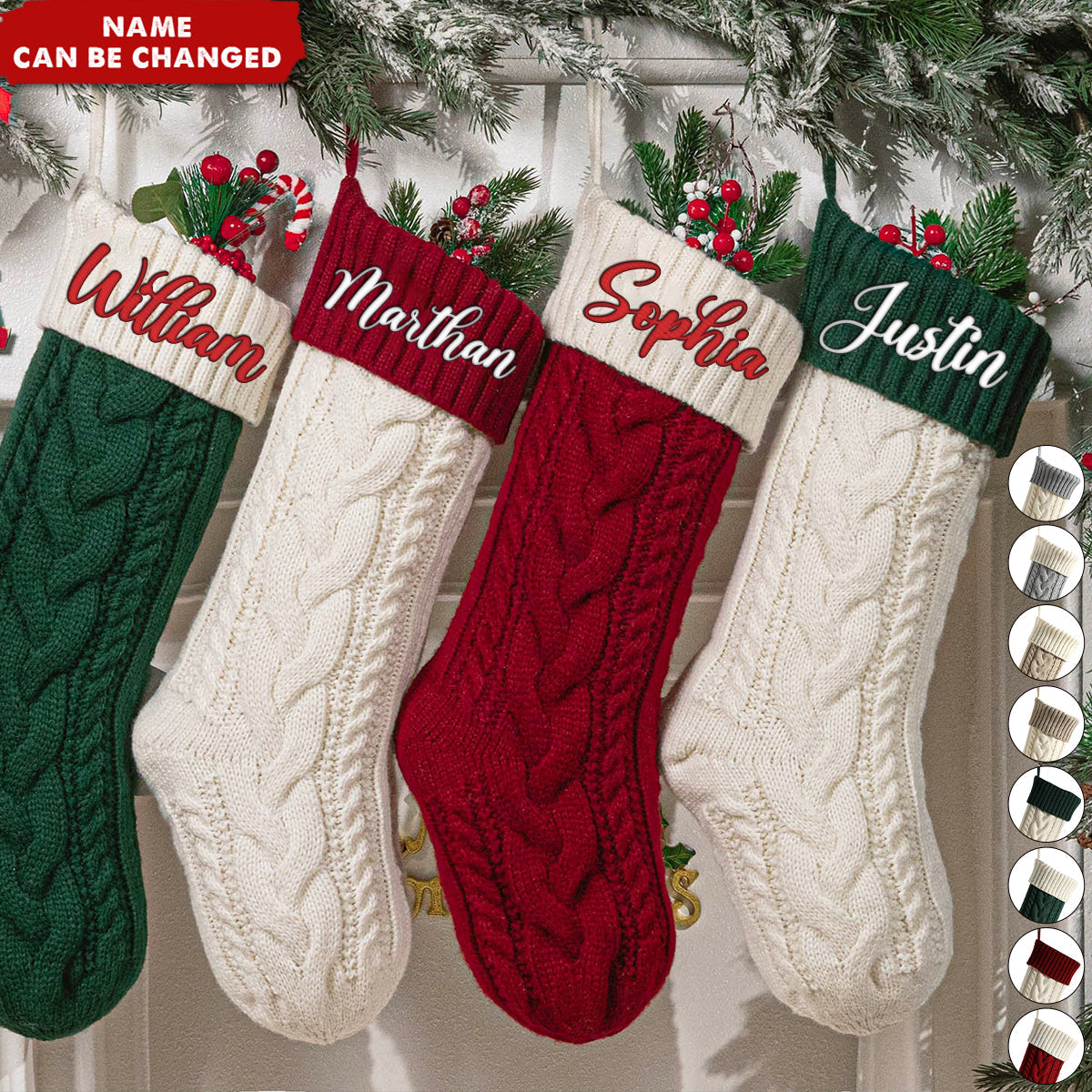 Family Personalized Knitted Christmas Stocking - Custom Embroidered Monogram,Knit Holiday Gift For Family, Friends