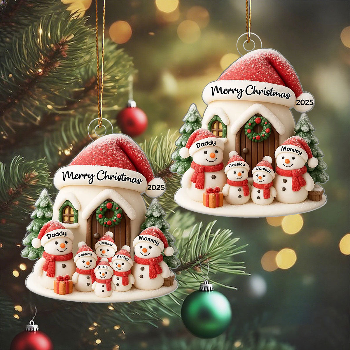 Personalized Snowman Family Christmas Ornament With Names & Year,Witness Our Family Celebrating Christmas