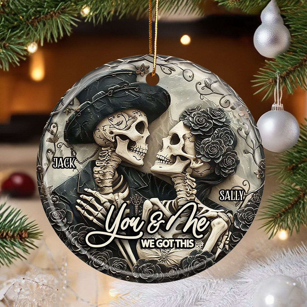 Personalized "You & Me" Skull Ceramic Couple Ornament With Names Halloween Unique Love Just For Couple