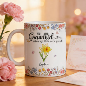 Personalized Floral Butterfly Ceramic Mug With Grandkids' Names - Mother's Day Gift For Grandma Mom