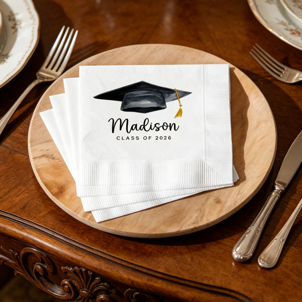 Soft Embossed Texture Graduation Napkins With Name & Year - Personalized Party Supplies For Seniors
