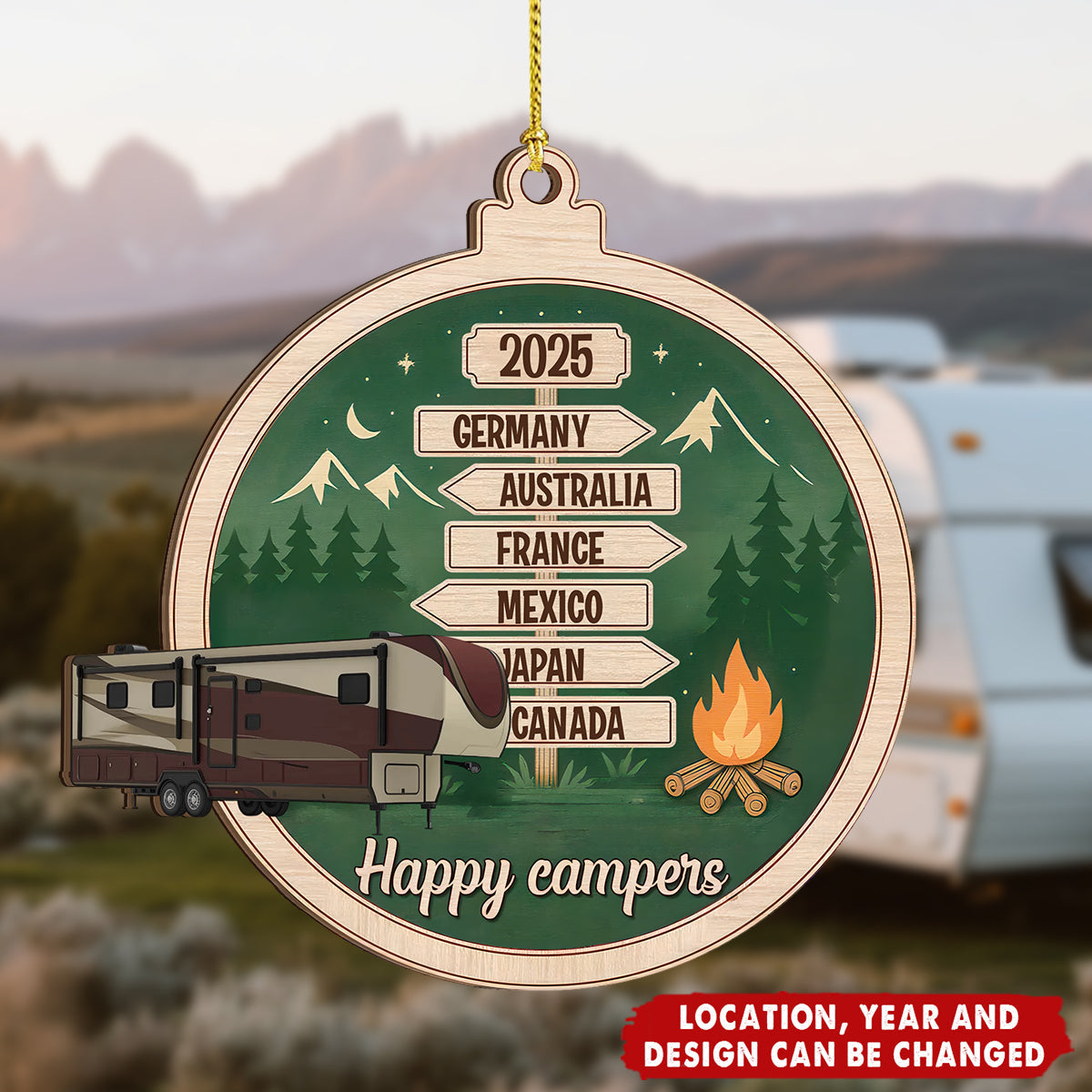 Personalized Camping Woodland Adventure Ornament With 1-6 Locations & Year Nature Adventure Holiday Gift For Adventure Lover