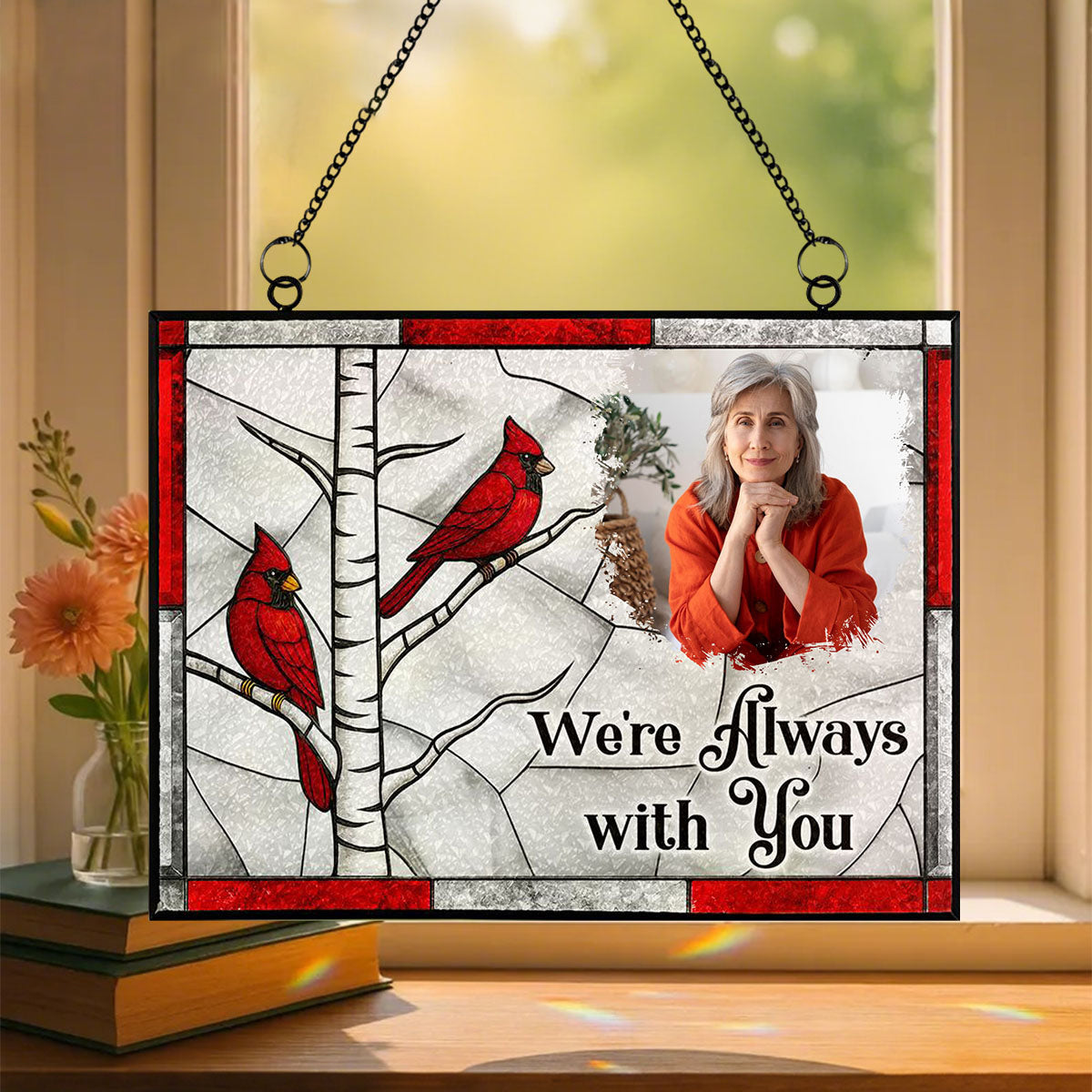 Personalized "I'm Always With You" Stained Glass Suncatcher With Photo & Heartfelt Quote Memorial Gift For Cherished Memories