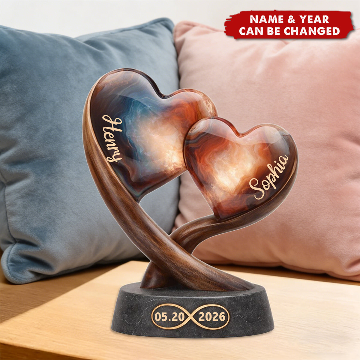 Personalized Couple Heart One Love Acrylic Plaque With Names & Date | Romantic 2026 Valentine's Day Gift For Couples