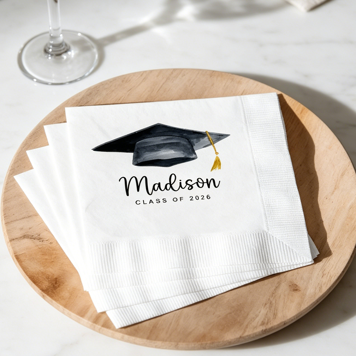 Soft Embossed Texture Graduation Napkins With Name & Year - Personalized Party Supplies For Seniors