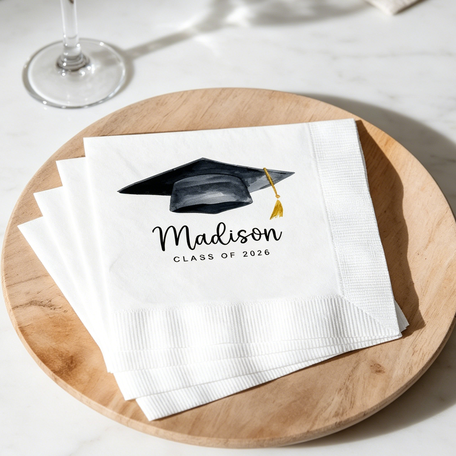 Soft Embossed Texture Graduation Napkins With Name & Year - Personalized Party Supplies For Seniors