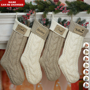 Leather Patch Personalized Knit Christmas Stockings - Custom Patch Monogram - Knit Holiday Gift For Family, Friends