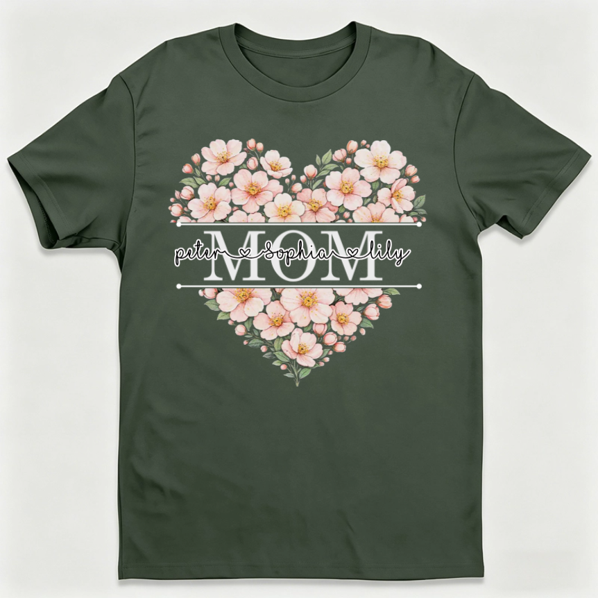 Personalized Heart T-Shirt With Kid Names & Title |  Mother's Day Gift For Mom Grandma