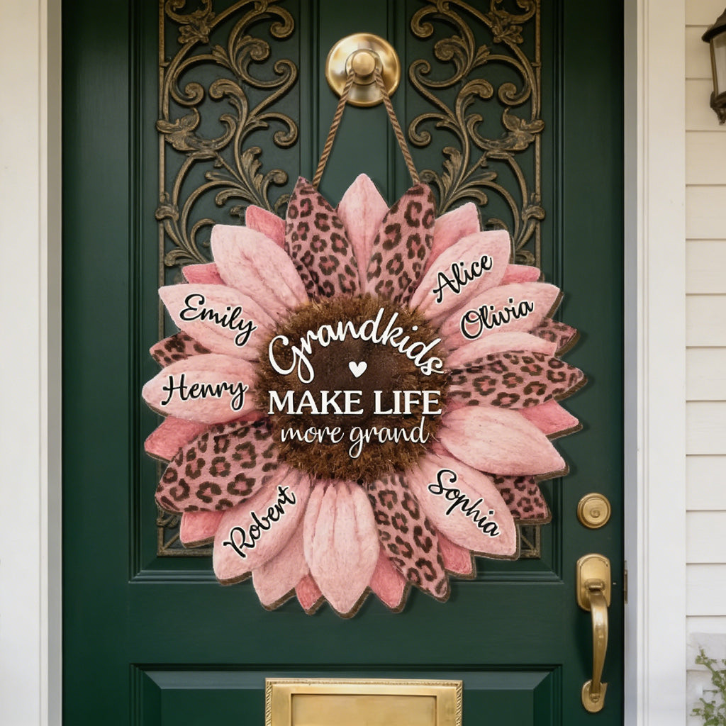 Personalized Sunflower Hanging Wood Sign With Grandkid Names - Mother's Day Gift For Grandma