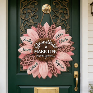 Personalized Sunflower Hanging Wood Sign With Grandkid Names - Mother's Day Gift For Grandma