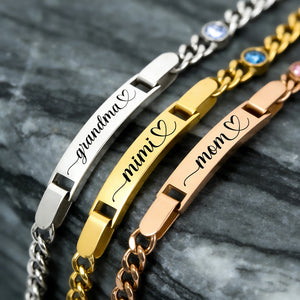 Personalized Sparkling Birthstone Bracelet With Engraved Mom / Auntie / Grandma - Mother's Day Gift For Her