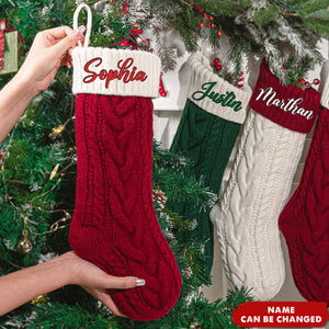 Family Personalized Knitted Christmas Stocking - Custom Embroidered Monogram,Knit Holiday Gift For Family, Friends