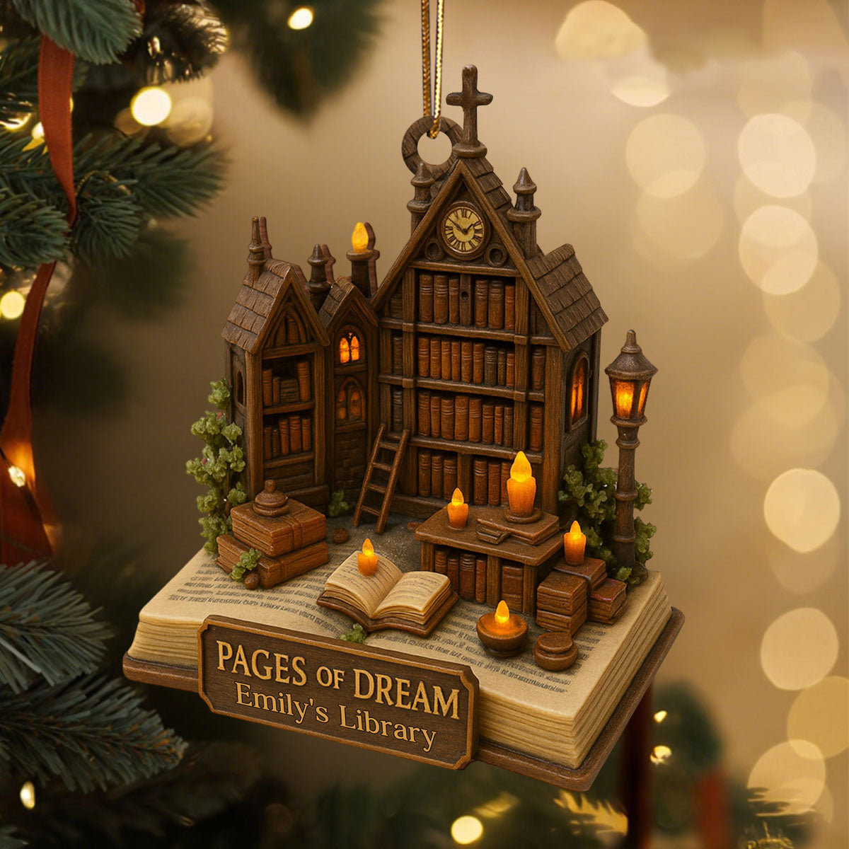 Personalized "Pages of Dream" Wooden Ornament With Name,Cozy Unique Gift For Book Lovers & Library
