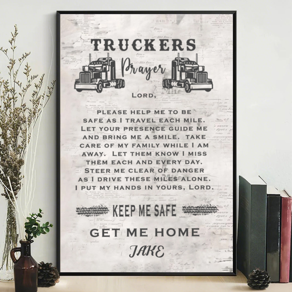 Personalized Driver Name Canvas Poster Sign With Truckers Prayer For Husband Birthday Gift