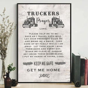 Personalized Driver Name Canvas Poster Sign With Truckers Prayer For Husband Birthday Gift