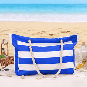 Personalized Waterproof Striped Beach Bag With Embroidered Name - Vacation Gift For Women