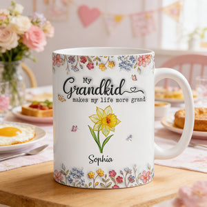 Personalized Floral Butterfly Ceramic Mug With Grandkids' Names - Mother's Day Gift For Grandma Mom