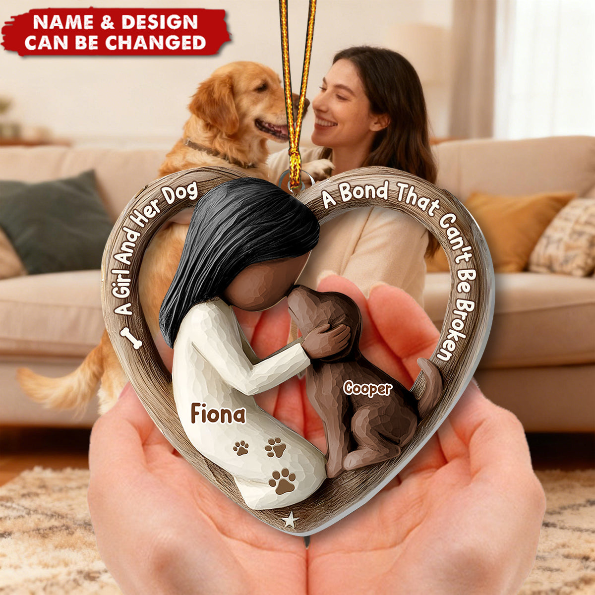 Personalized Heart Owner And Dog Acrylic Ornament With Names & Icons - Memorial Gift | Xmas Tree Decor For Pet Families