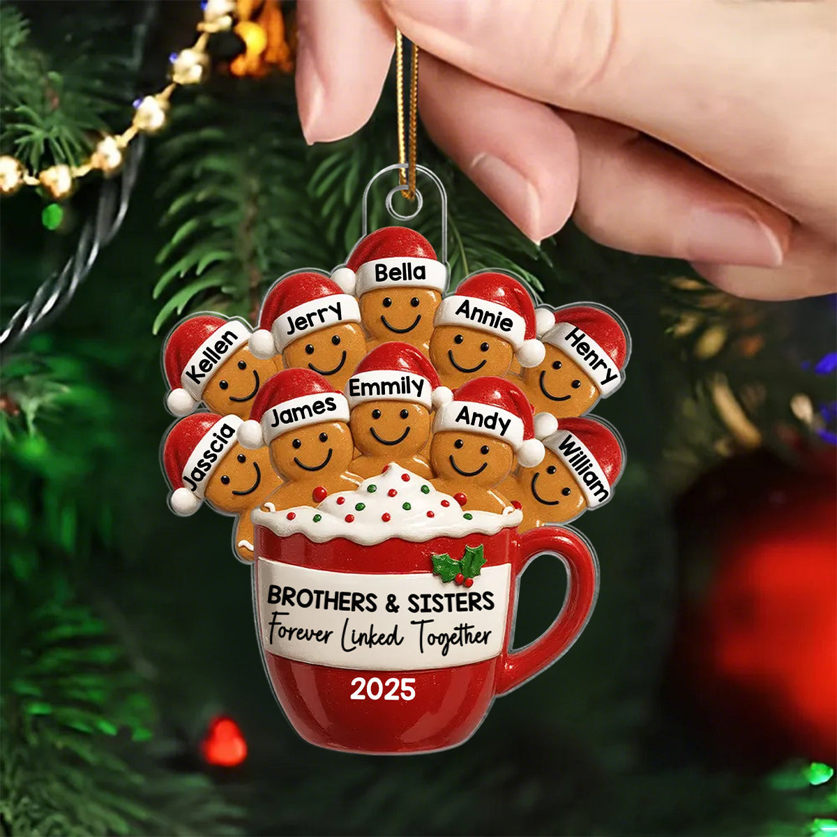Personalized Gingerbread Brothers Sisters Siblings In Hot Cocoa Ornament With 2-10 Names,Celebrating Siblings Christmas Bonds