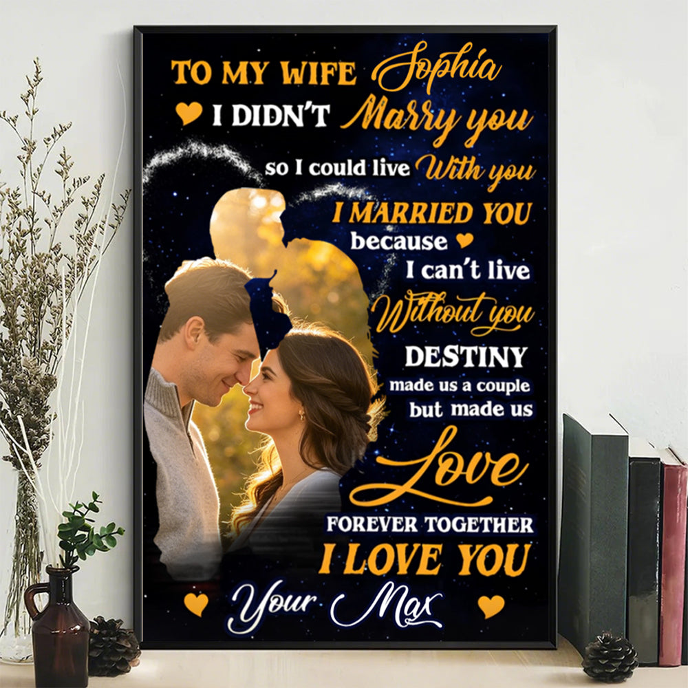 Personalized Night Sky Couples Silhouette Canvas Poster With Name - Anniversary Gift For Wife