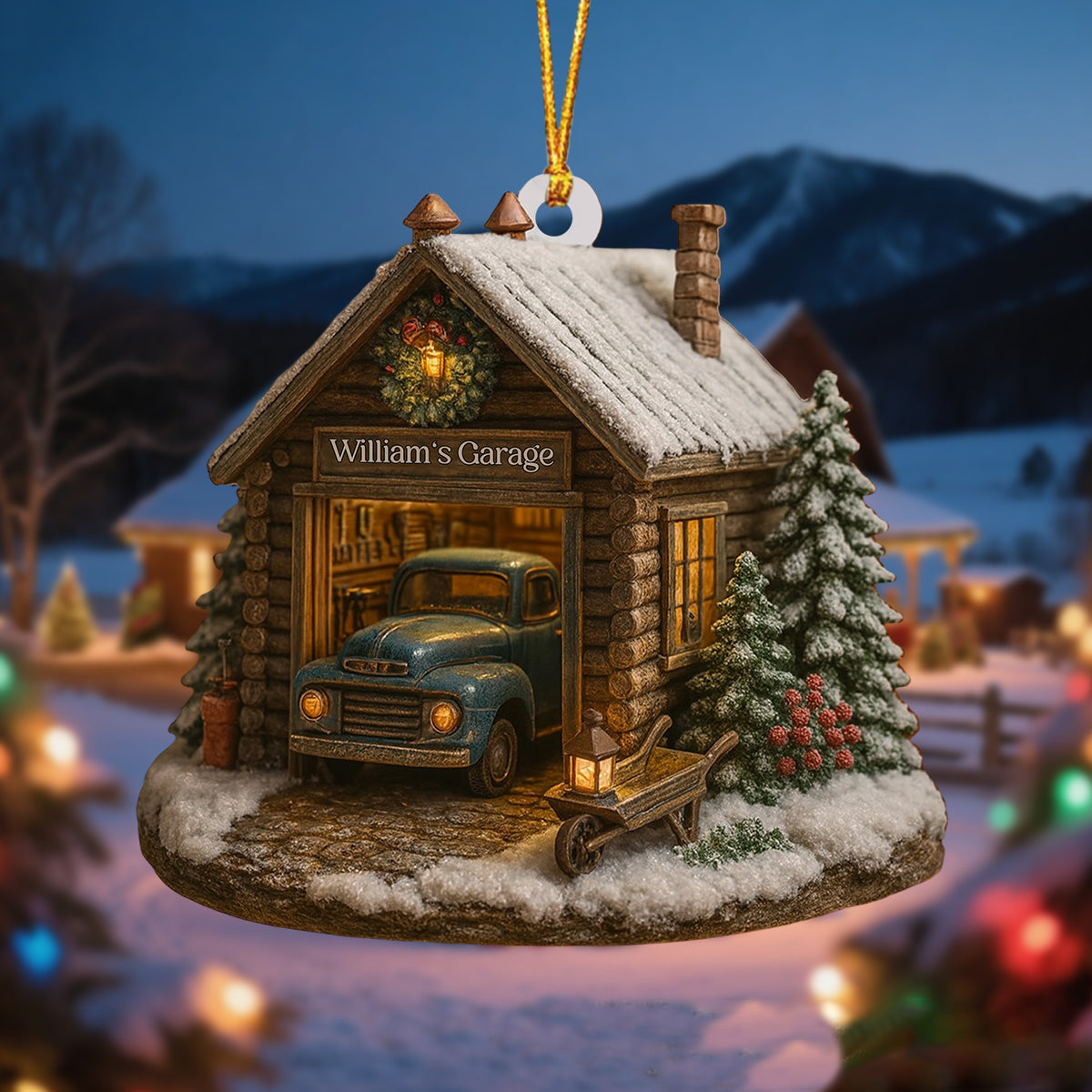 Personalized Garage Christmas Ornament - Custom Name Vintage Truck Wood Ornament, Gift For Family, Car Guy & Mechanic