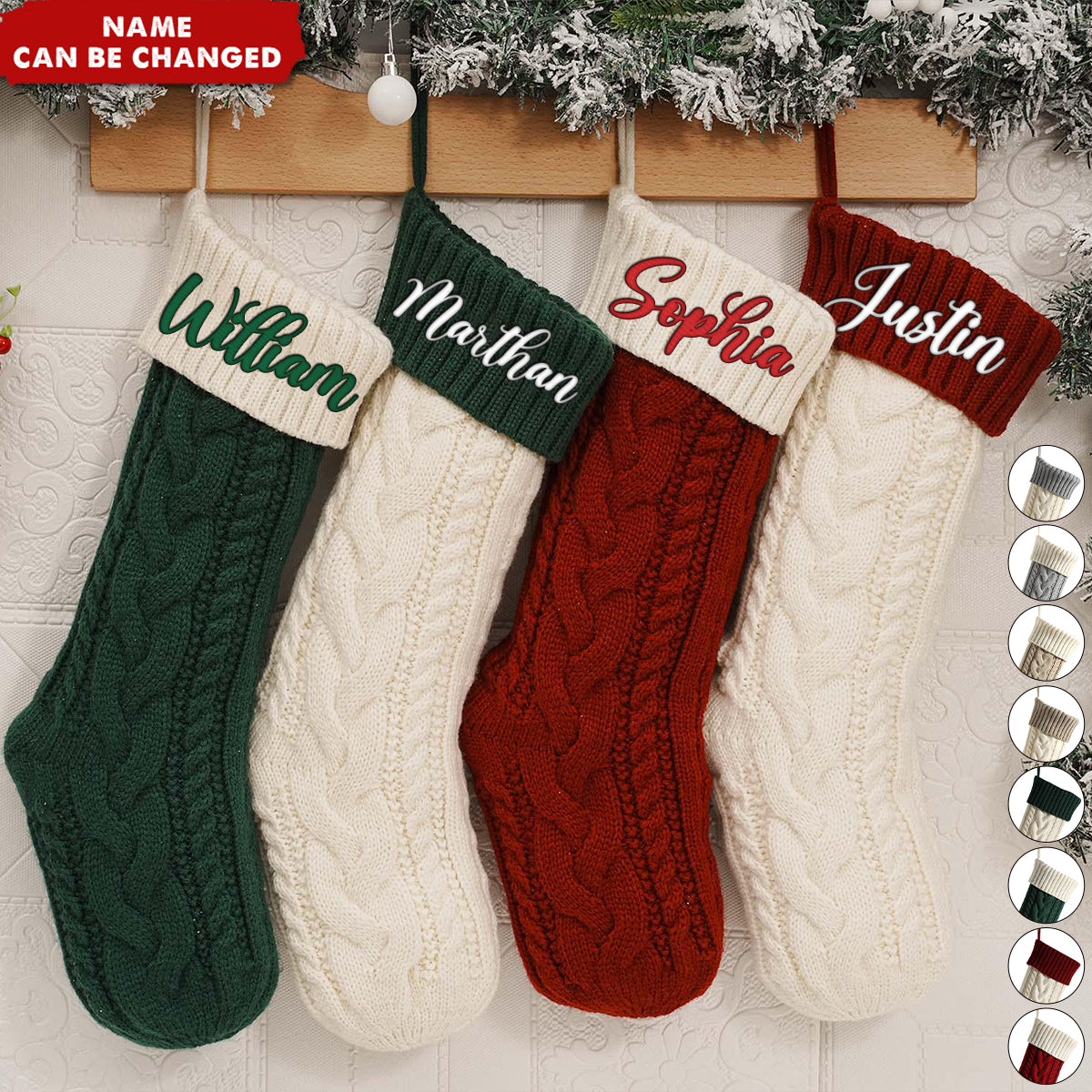 Family Personalized Knitted Christmas Stocking - Custom Embroidered Monogram,Knit Holiday Gift For Family, Friends