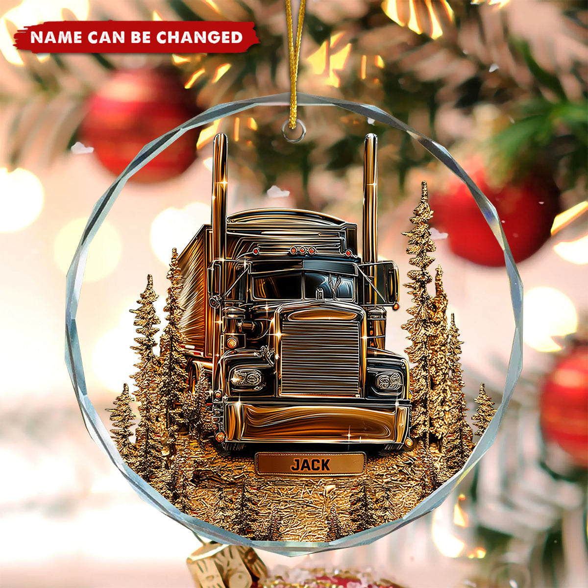 Personalized Best Truck Driver Round Shaped Glass Ornament With Name Christmas Hardcore Romance For Road Warrior & Truck Lover