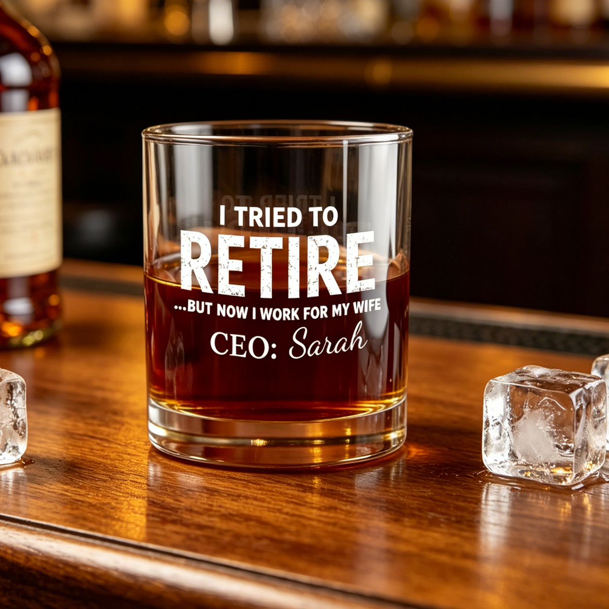 "I Tried To Retire" Funny Whiskey Glass With Name - Personalized Father's Day Gift For Retired Dad
