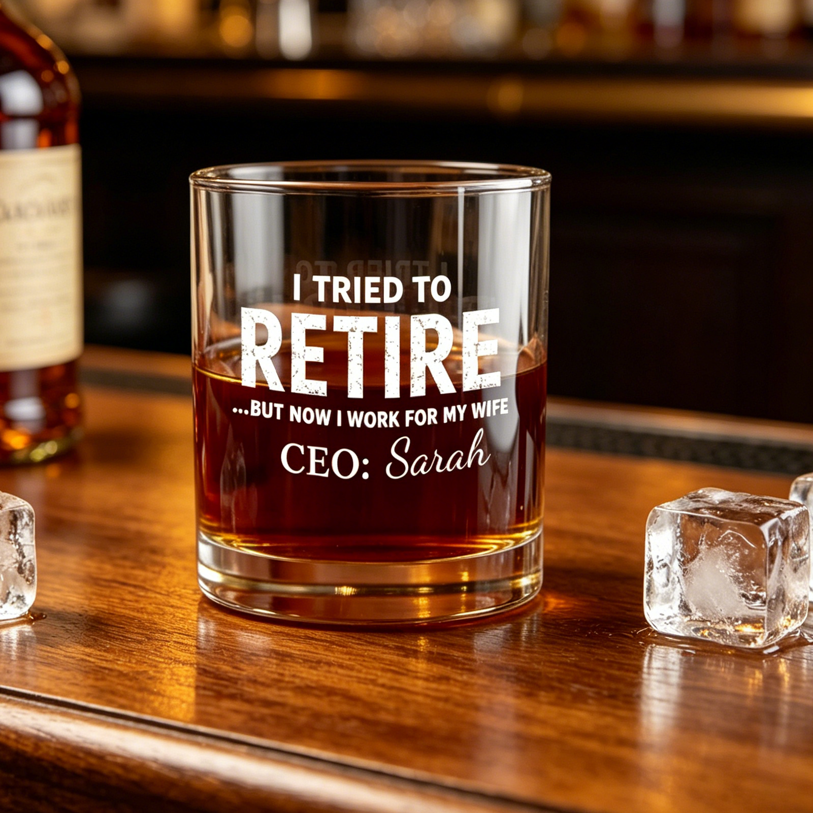 "I Tried To Retire" Funny Whiskey Glass With Name - Personalized Father's Day Gift For Retired Dad