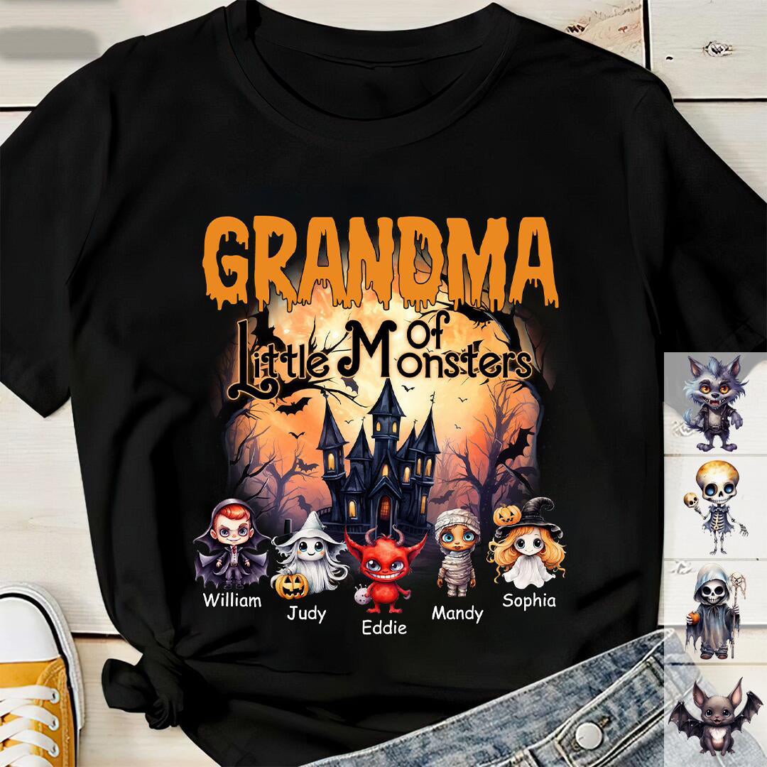 Personalized "Little Monsters" Unisex Family T-Shirt With Kids Names,Funny Halloween Gift For Parents & Grandparents