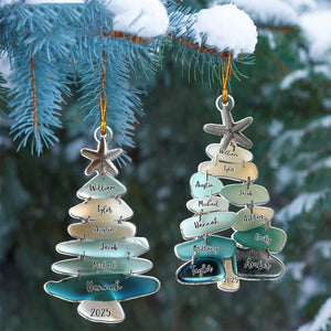 Personalized Family Sea Glass Christmas Starfish Tree Ornament With 1-15 Names And Year Festive Winter Gift For Family