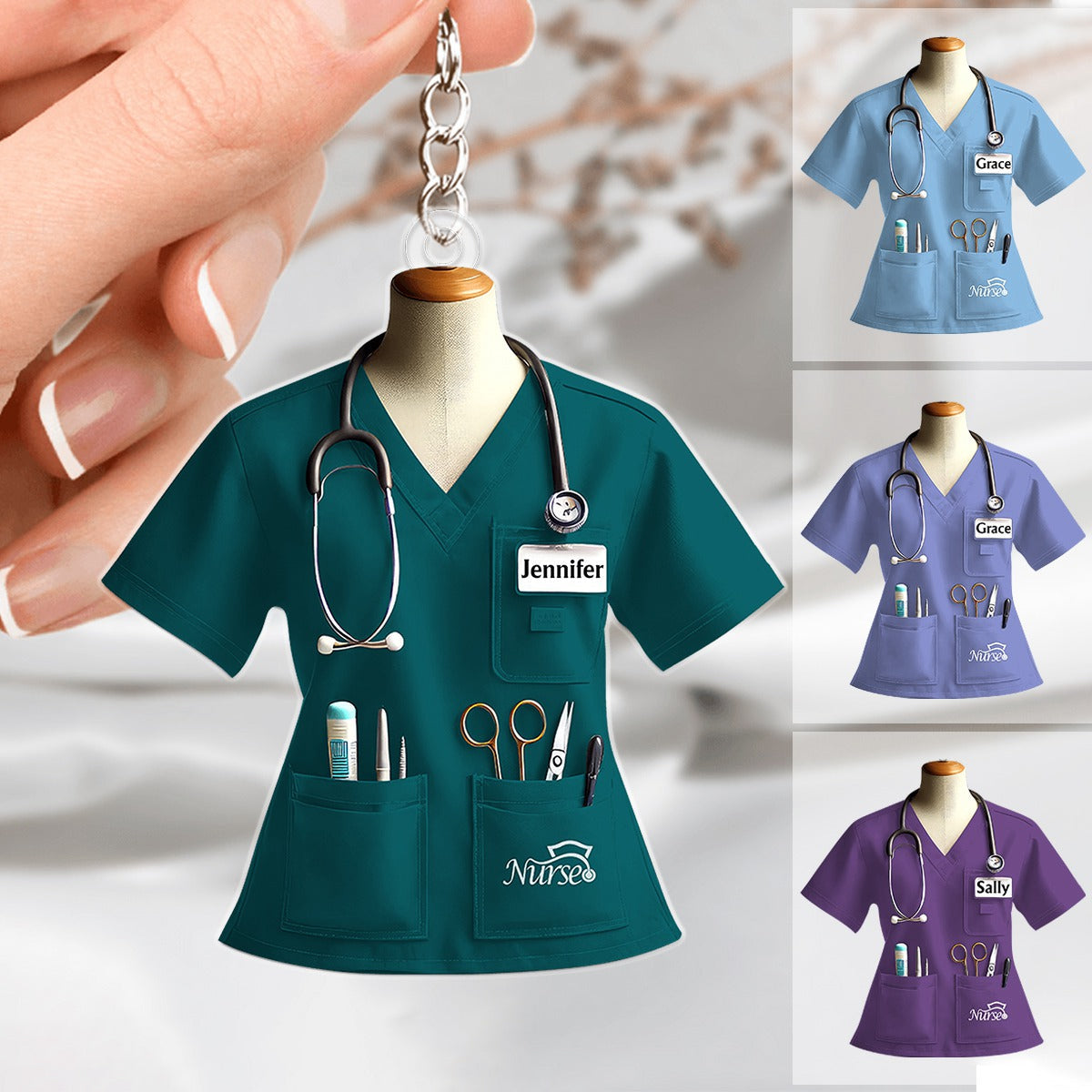 Personalized Nurse Name Keychain - Surgical Steel Custom Nursing Uniform Charm for Graduation, Promotion & Career Milestones