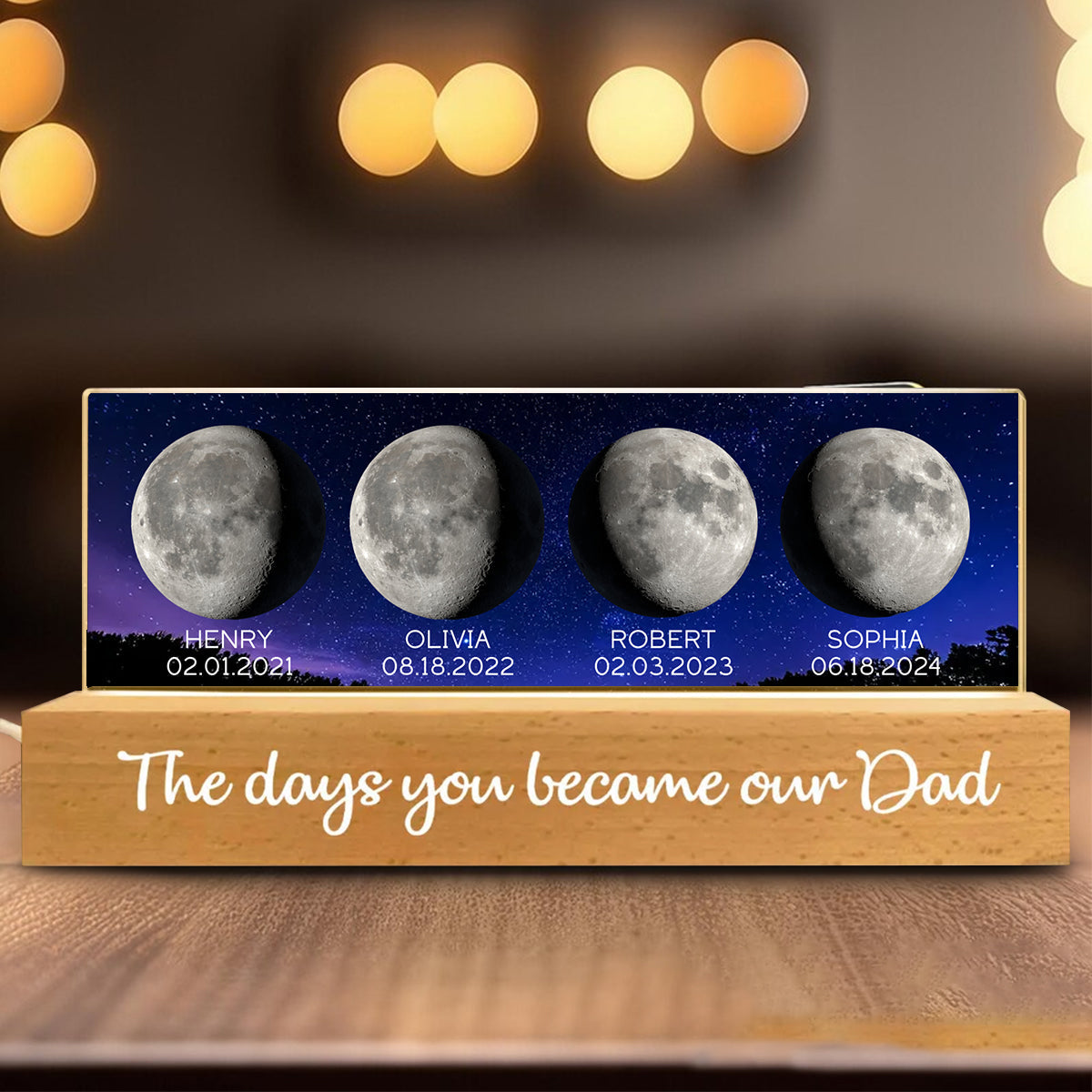 Personalized "The Day You Became Our Dad" LED Night Light With Moon Phases Names And Year,Perfect Thank You Gift For Dad On Father's Day & Birthday