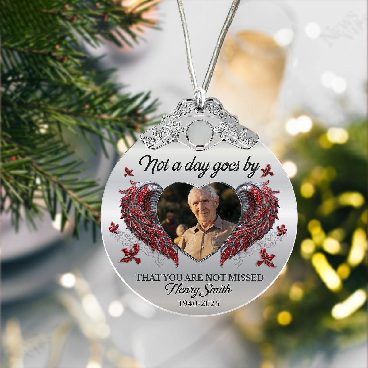 Personalized "Forever In Our Hearts" Photo Glass Ornament With Silver Cap Name & Year Preserve The Eternal Memory Of Loved Ones