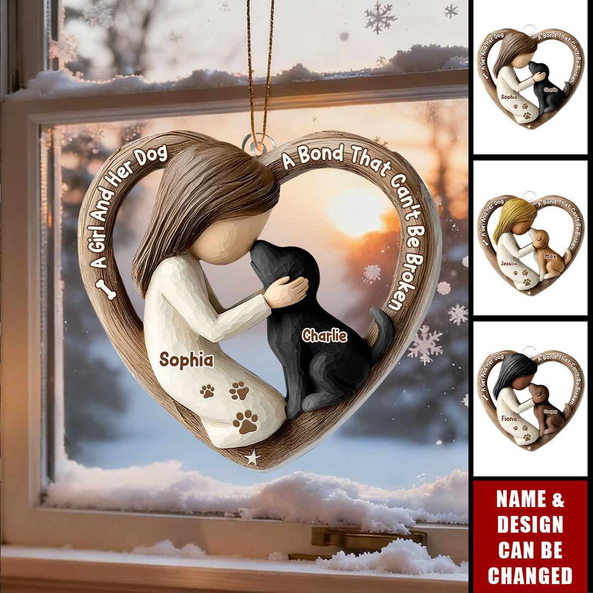 Personalized Heart Owner And Dog Acrylic Ornament With Names & Icons - Memorial Gift | Xmas Tree Decor For Pet Families