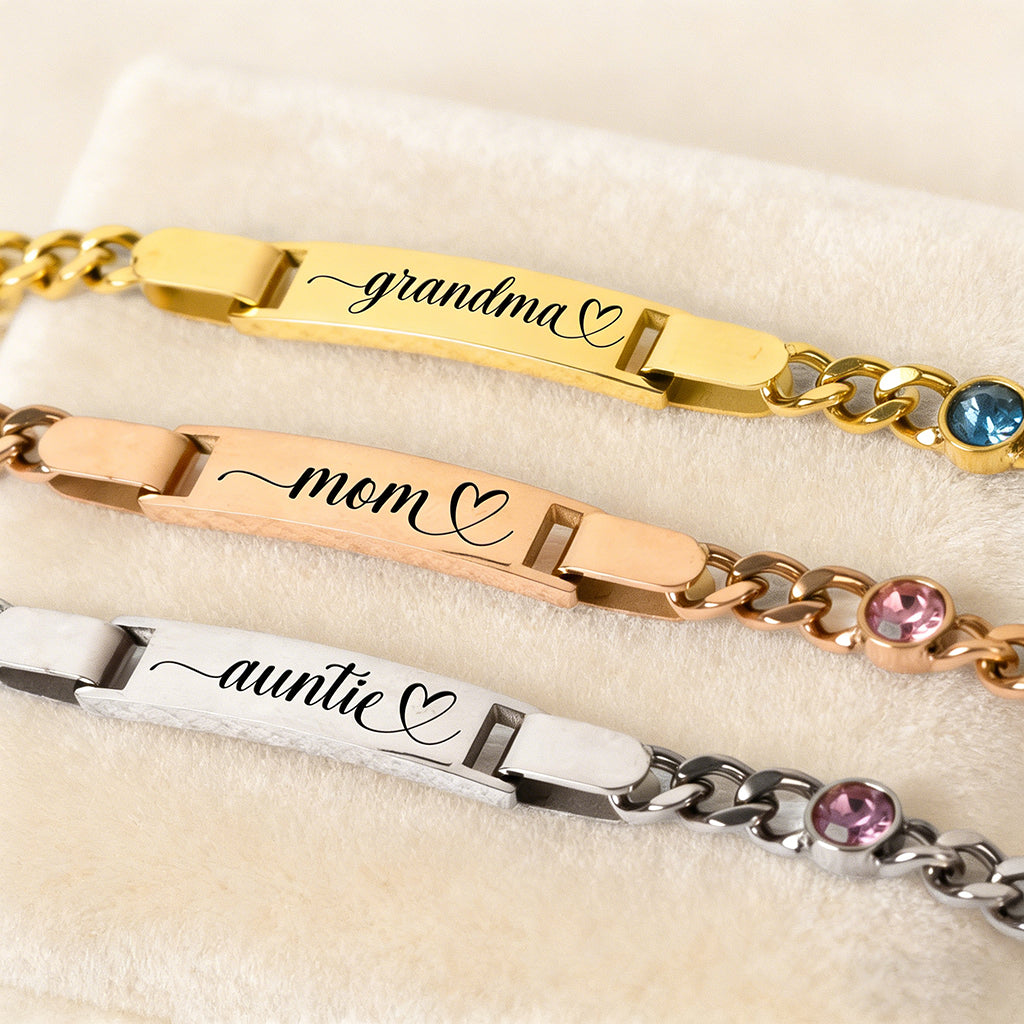 Personalized Sparkling Birthstone Bracelet With Engraved Mom / Auntie / Grandma - Mother's Day Gift For Her