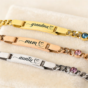 Personalized Sparkling Birthstone Bracelet With Engraved Mom / Auntie / Grandma - Mother's Day Gift For Her