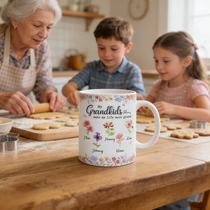 Personalized Floral Butterfly Ceramic Mug With Grandkids' Names - Mother's Day Gift For Grandma Mom