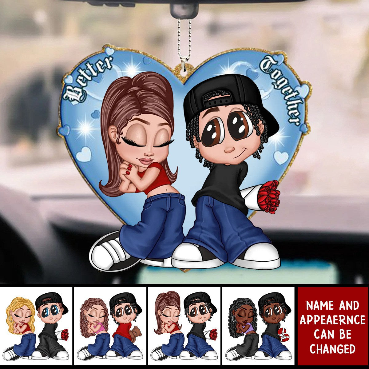 Y2K Retro Couple Car Charm - Double-Sided Acrylic Ornament with Custom Names