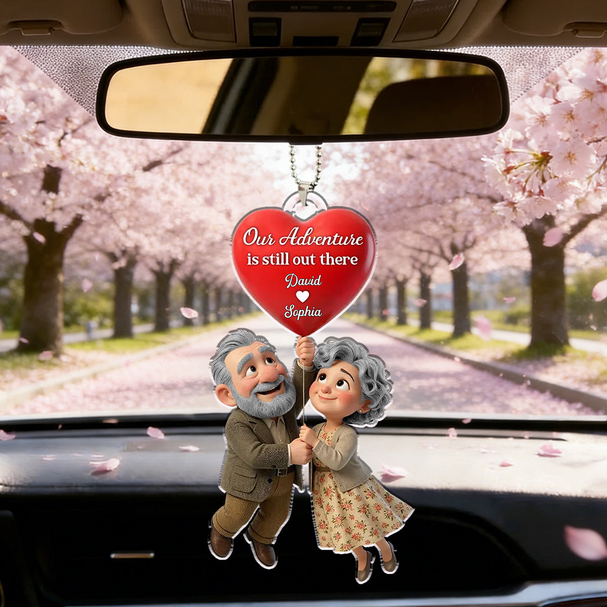 Personalized "Our Adventure Is Still Out There" Acrylic Car Ornament With Names & Icons - Valentine's Day Gift Anniversary For Couple