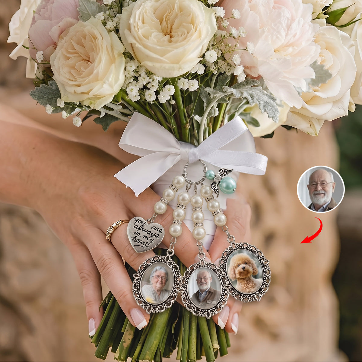 Custom Photo Bouquet Charm - Personalized Memorial Sympathy Gifts For Brides - In Loving Memory