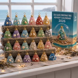 2D Sea Glass Christmas Tree Advent Calendar - 24 Days Coastal Shell Ornament Countdown Set