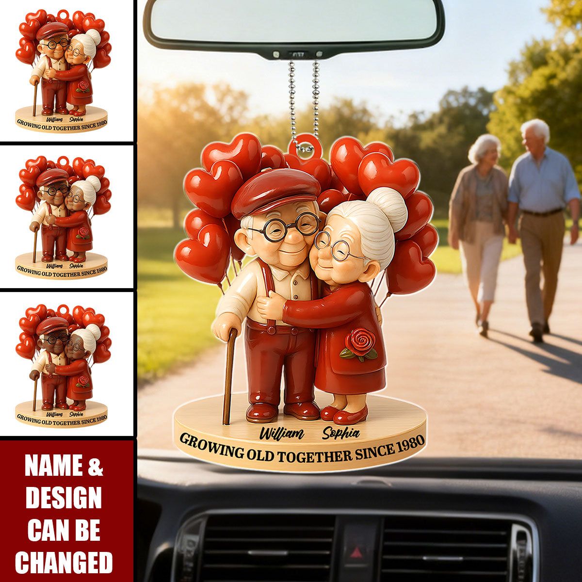 Personalized "Growing Old Together" Acrylic Ornament With Icons & Names & Year | Creative Anniversary Valentine's Day Gift For Grandparents & Couples