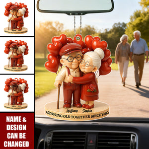 Personalized "Growing Old Together" Acrylic Ornament With Icons & Names & Year | Creative Anniversary Valentine's Day Gift For Grandparents & Couples