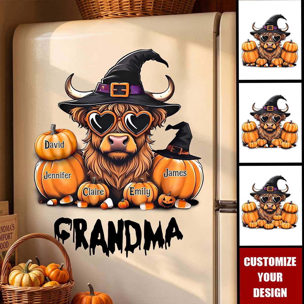 Personalized Highland Cow Pumpkin Decal | Halloween Decor Gift For Grandma