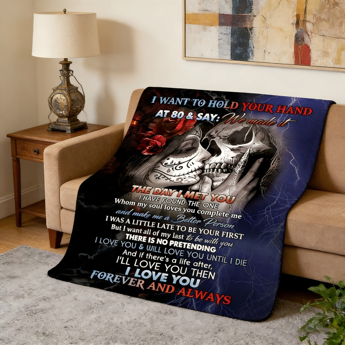 I Want To Hold Your Hand Eternal Love Couple Skull Blanket | Anniversary Valentine's Day Gift For Soulmate & Couple