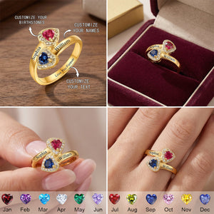 Personalized Love You Forever Duo Birthstone Ring | Anniversary Jewelry Gift For Girlfriend