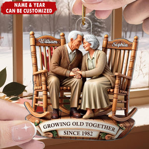 Personalized Rocking Chair Couple Ornament With Name Year & "Growing Old Together" Design | Unique Christmas Gift For Couple Grandparents