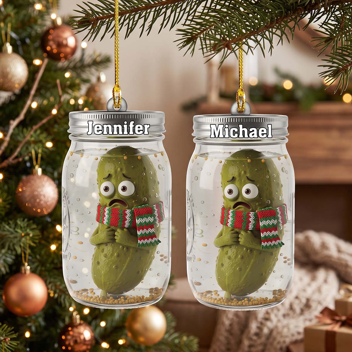 Personalized Funny Pickle Jar Acrylic Ornament - Christmas Gift For Friend Families Pickle Lovers